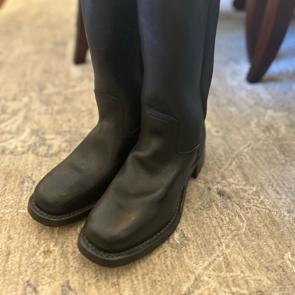 Women’s black leather Frye Campus boots.
